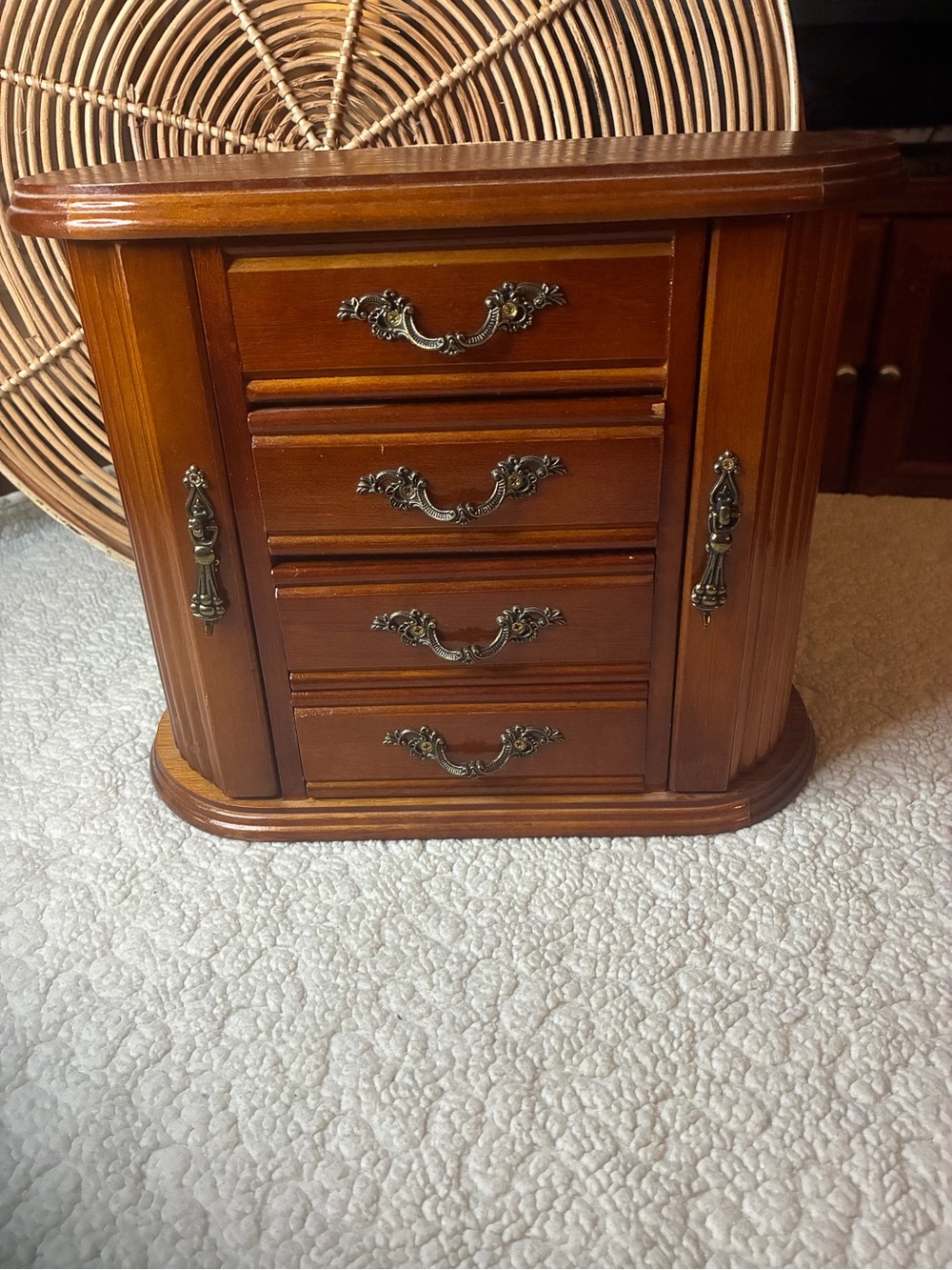 Mele Wood Jewelry Box Chest 4 Drawers Mirror Necklace Storage Vintage Style